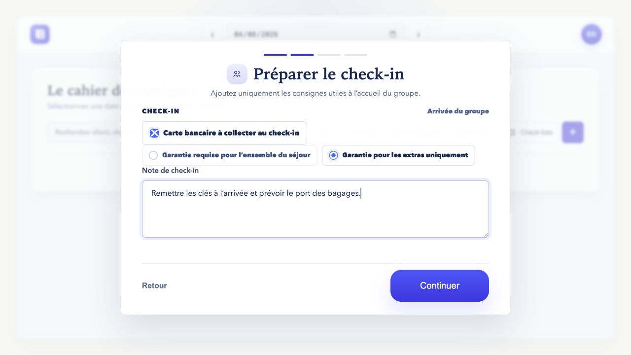 Vue réelle de la préparation du check-in d’un groupe dans LCDC
